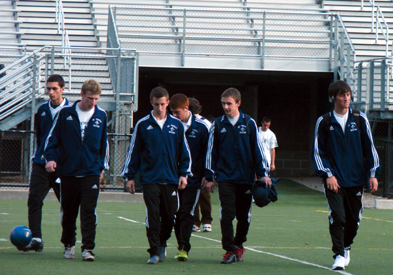 St. Thomas soccer players arrive at Stellos for the state Semi Finals