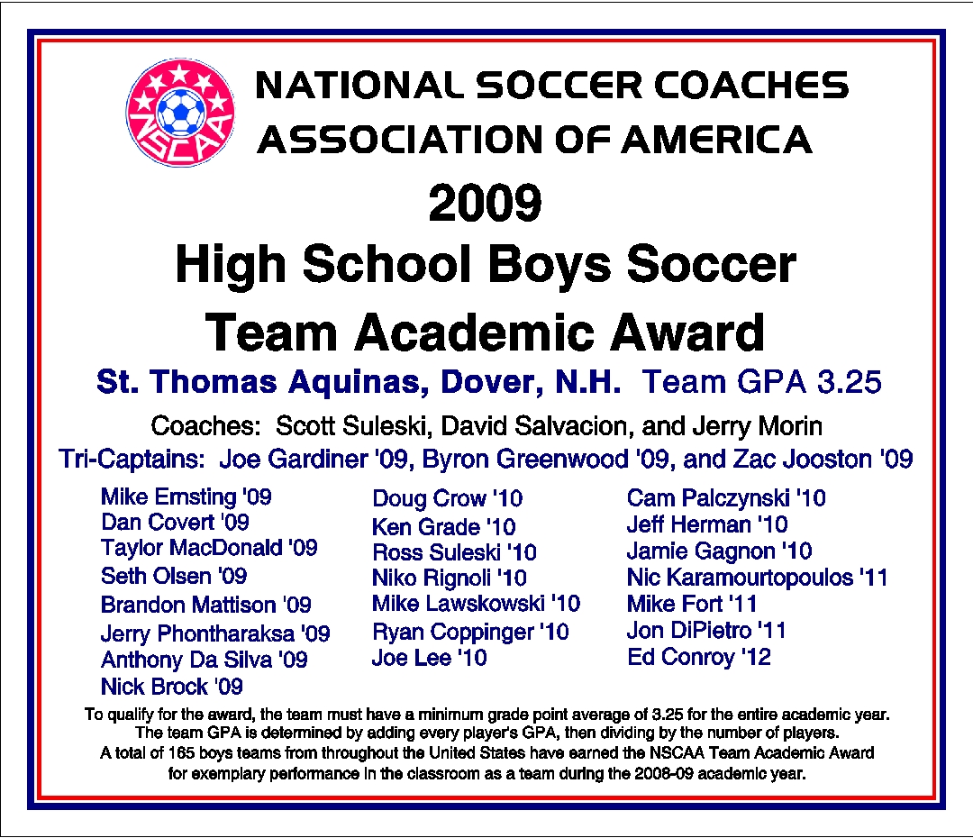 NSCAA 2009 St. Thomas Team Academic Award