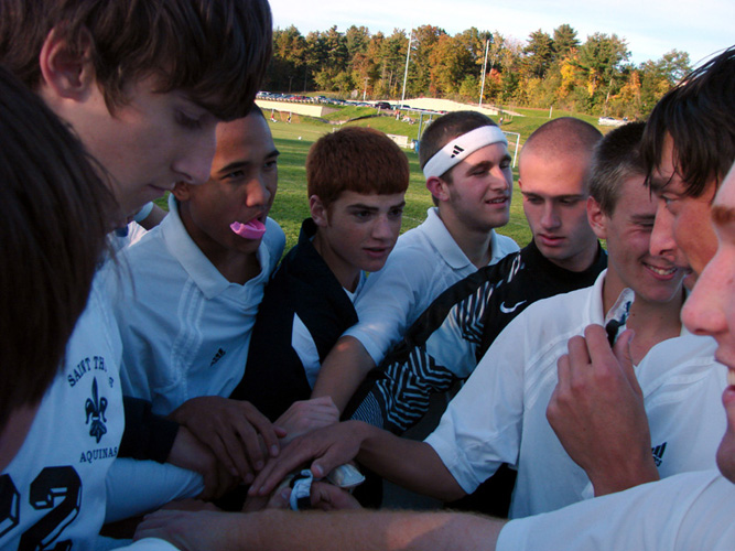St. Thomas Soccer pregame huddle