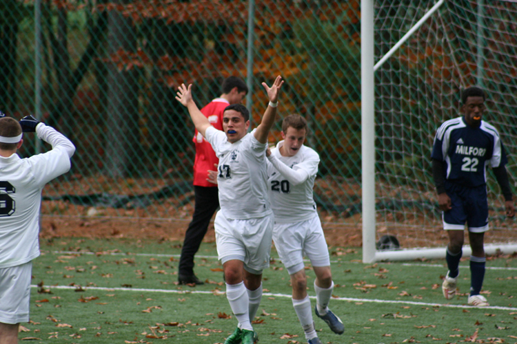 St. Thomas Soccer Nic Karamourtopoulos scores