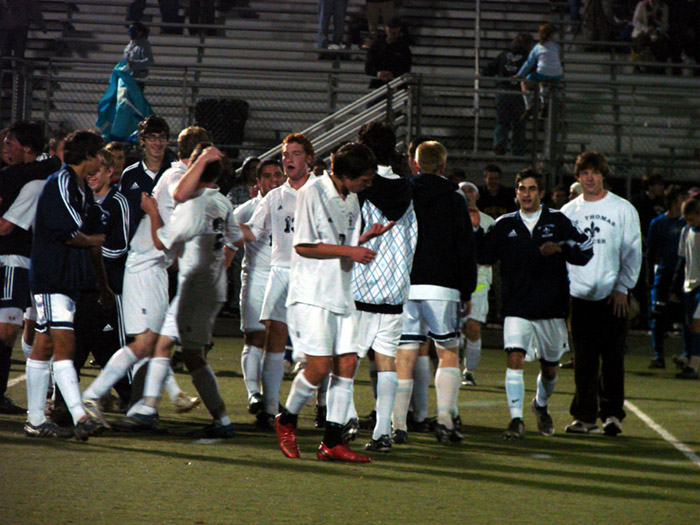 St. Thomas soccer players celebrate winning State Semi Finals
