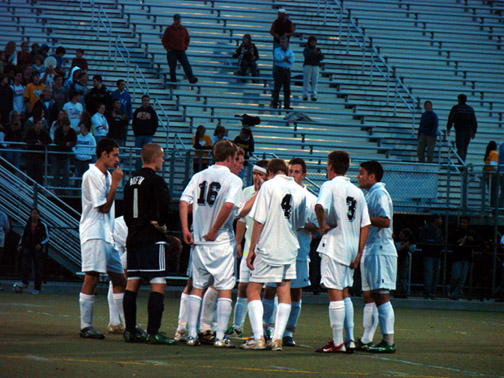 St. Thomas soccer playersat stoppage during State Semi Finals