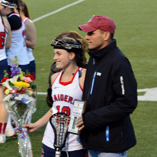 Presentation of 100 goals scored plaque at Central Catholic HS to Kelly Daigle